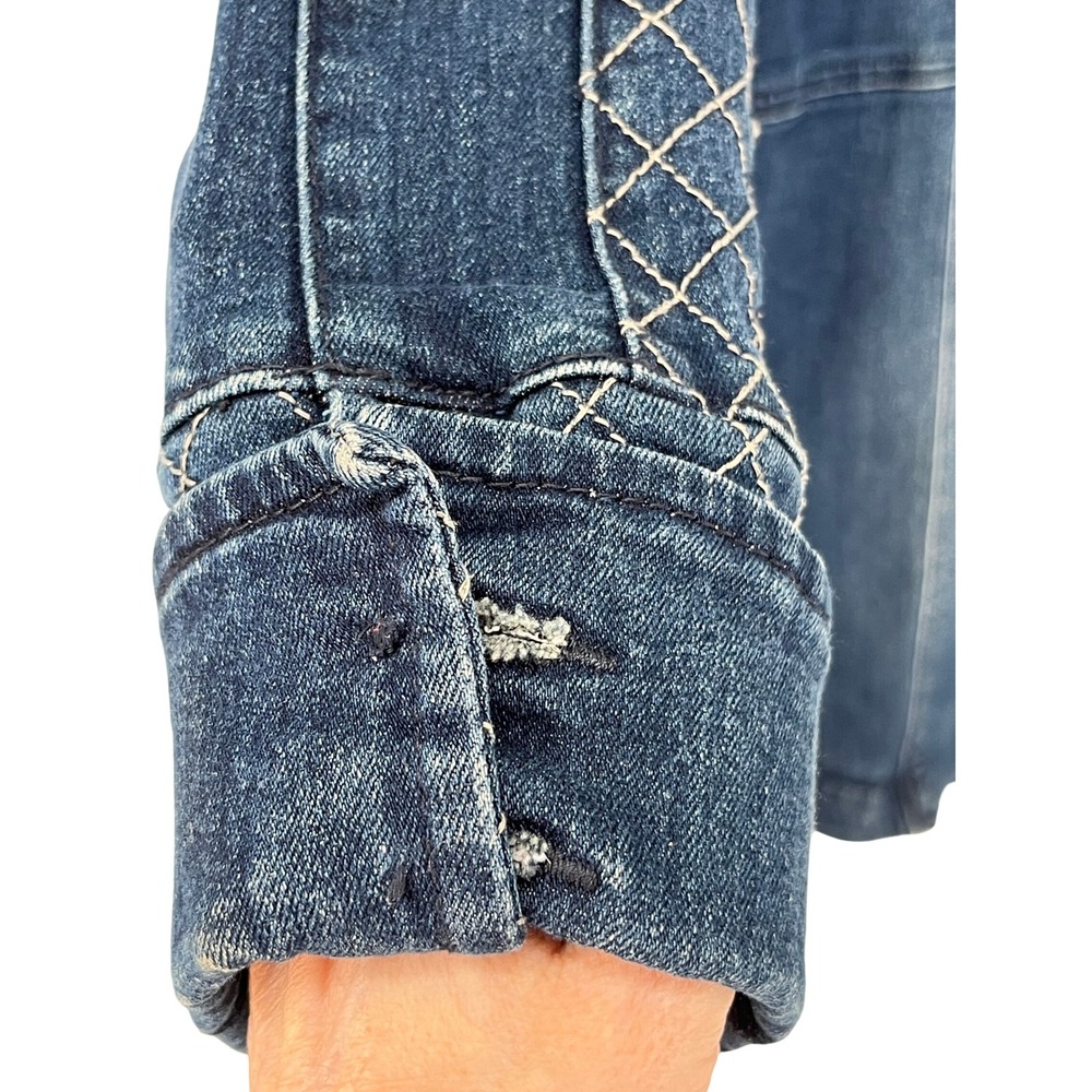 Venus Womens Denim Military Band Jacket 16 Gold Buttons Quilted Stitching - Picture 3 of 10